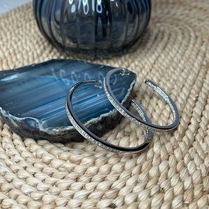 Swarovski Sterling Silver Crystal Accented Hoop Earrings